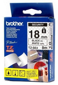 Лента Brother TZe-SE4 ламинированная пломбировочная секретная (черный текст на белом фоне) (18 мм x 8 м) для PT-E300VP, PT-E550WVP, PT-P700, PT-P750W
