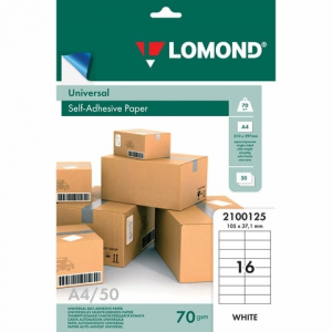 Бумага Lomond самоклеящаяся, универсальная Adhesive Labels А4, 70гр/м2, 210мм х 297мм, 50 листов, 16 делений  (2100125)