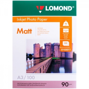 Фотобумага Lomond матовая, односторонняя Single Sided Matt Inkjet Photopaper А3, 90гр/м2, 297мм х 420мм, 100 листов (0102011)