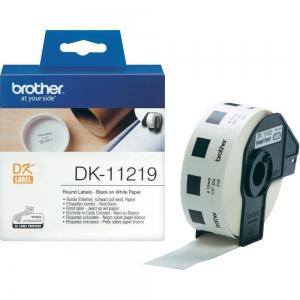 Лента Brother DK11219 с круглыми наклейками (черный текст на белом фоне) (диаметр 12 мм) 1200 шт. для QL-500, QL-550, QL-570, QL-570VM, QL-580N