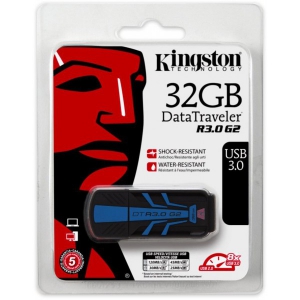 Флеш накопитель 32GB Kingston DataTraveler R3.0, USB 3.1, резиновый, Синий/Черный (DTR30G2/32GB)