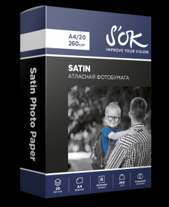 Фотобумага Premium SOK атласная (сатин), формат А4, плотность 260г/м2, 20 листов (SA4260020SN)