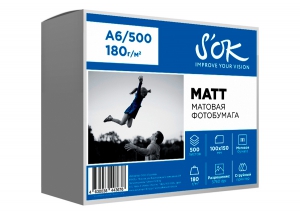Фотобумага SOK матовая, формат А6 (100х150), плотность 200г/м2, 500 листов (SA6200500M)